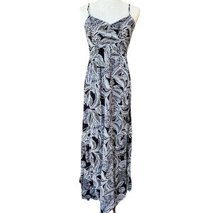 Roxy Black White Floral Maxi Dress Small‎ Cut-Out Back Boho Beach Summer Y2K